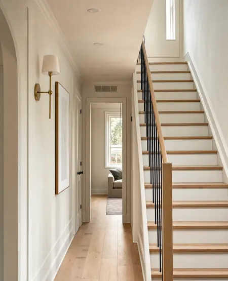 Hallway and staircase with white oak treads